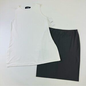 Sympli white tank top NEW and taupe grey pull on stretch skirt  Both Size 6